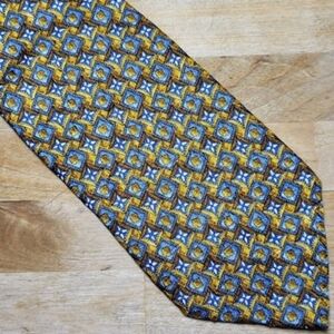 Ermenegildo Zegna Men's Silk Tie Gold Blue Yellow Pattern 3.5 X 58 Made In Italy